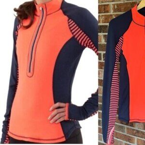 Lululemon  * U-turn Orange Navy Stripe Reflective Quarter Zip Jacket RARE
